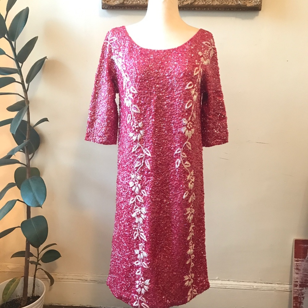 Vintage Pink & White Sequence Cocktail Dress